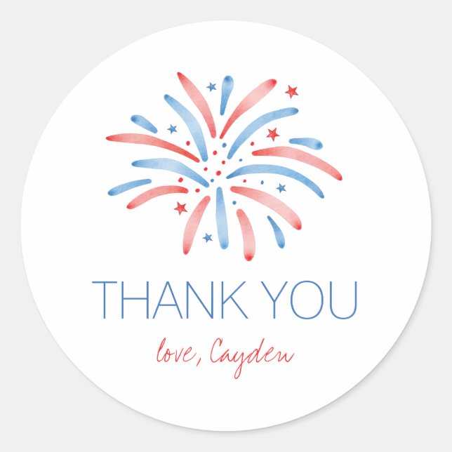 Firework Fourth of July Birthday Classic Round Sticker (Front)