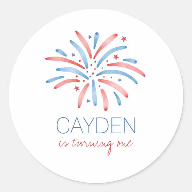 Firework Fourth of July Birthday Classic Round Sticker (Front)