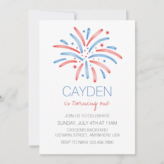 Firework Fourth of July Birthday Invitation (Front)