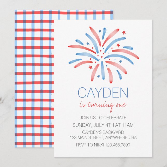 Firework Fourth of July Birthday Invitation (Front/Back)