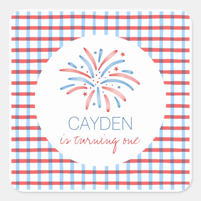 Firework Fourth of July Birthday Square Sticker (Front)