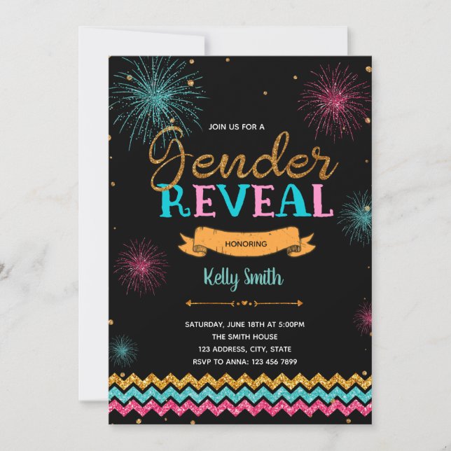 Firework gender reveal party invitation (Front)