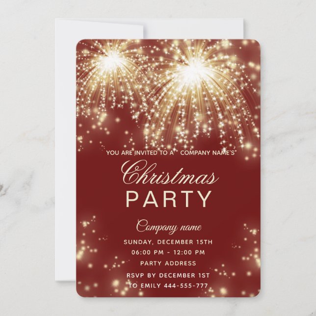Firework gold  corporate Christmas party  Invitation (Front)