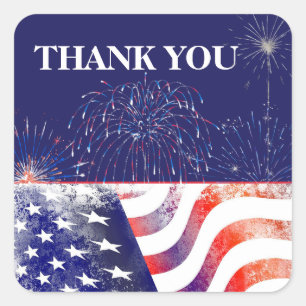 Firework Patriotic Veteran Day Thank You Square Sticker