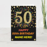 Firework Rainbow 50th Black & Gold Happy Birthday Card<br><div class="desc">Fun,  cheerful and colourful design birthday card. 
Firework in bright rainbow colours. Faux gold big number on black. 
Get this cheerful card to celebrate your friend or family!</div>