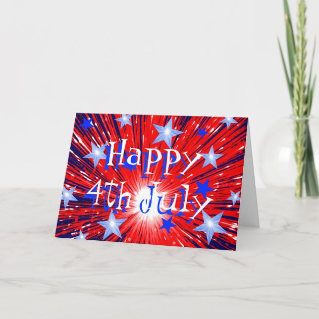 Firework Red White Blue '4th July' card front text (Front)