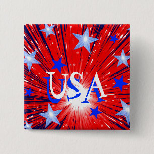 Firework Red White Blue 'USA' button square