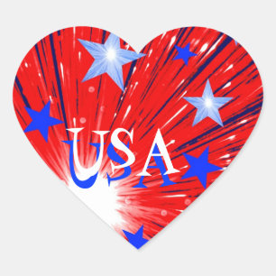 Firework Red White Blue 'USA' sticker heart