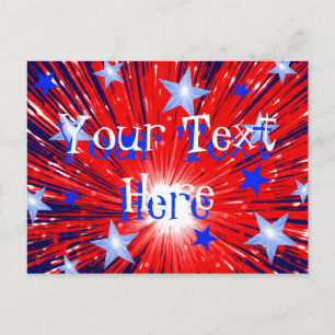 Firework Red White Blue 'Your Text' postcard