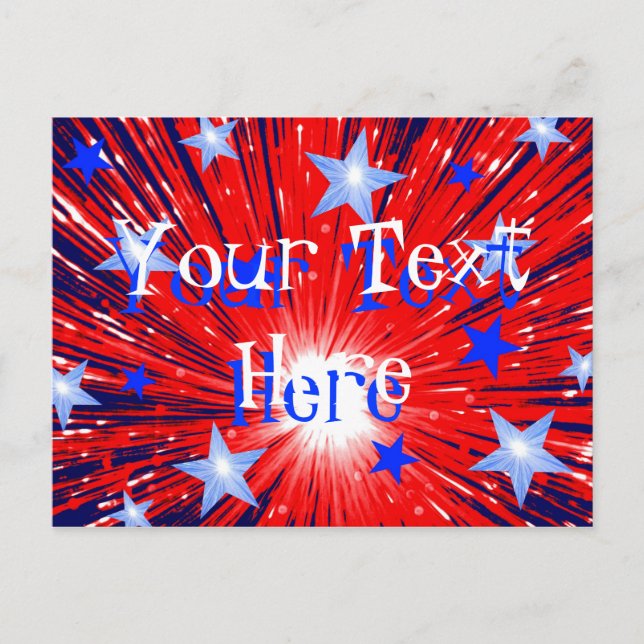 Firework Red White Blue 'Your Text' postcard (Front)