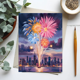 Firework Show   New Year’s Eve Watercolor Holiday Card