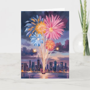 Firework Show   New Year’s Eve Watercolor Holiday Card