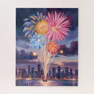 Firework Show New Year’s Eve Watercolor Jigsaw Puzzle