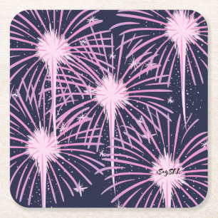Firework Square Paper Coaster