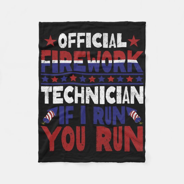Firework Technician 4th Of July Funny Usa Pyro-tec Fleece Blanket (Front)