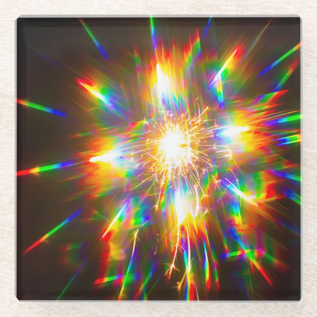 Firework Through 3D Glasses 1  Glass Coaster (Front)