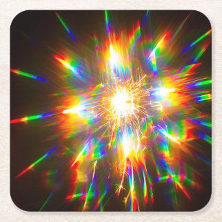 Firework Through 3D Glasses 1  Square Paper Coaster