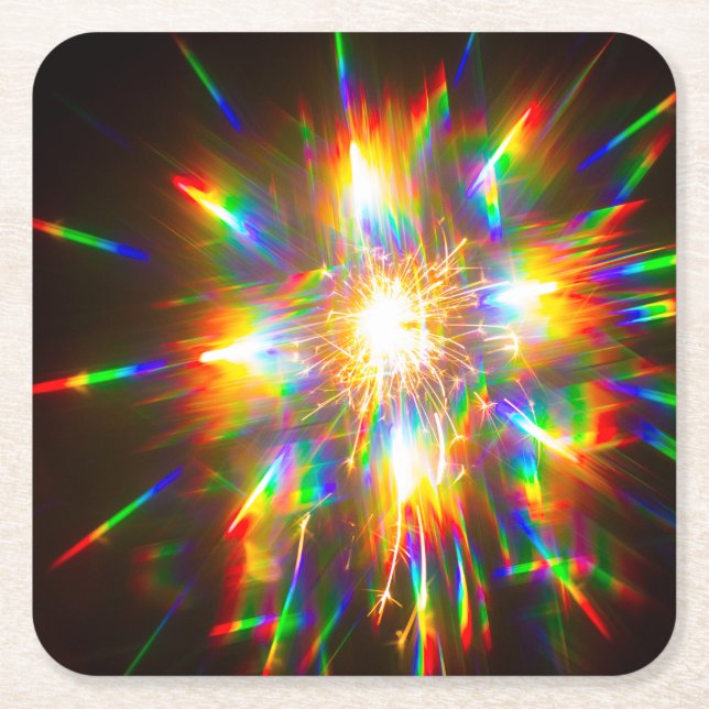 Firework Through 3D Glasses 1  Square Paper Coaster (Front)