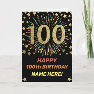 Fireworks 100th Birthday Colorful Rainbow Gold Card