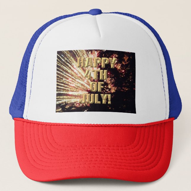 Fireworks 11 4th of July red white blue truck hat (Front)