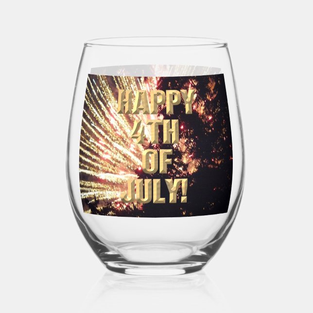 Fireworks 11 4th of July wine glass (Front)