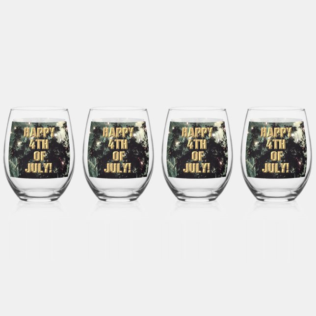 Fireworks 13 4th of July wine glasses set of 4 (Front)
