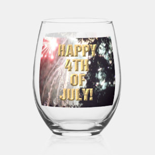 Fireworks 14 4th of July wine glass