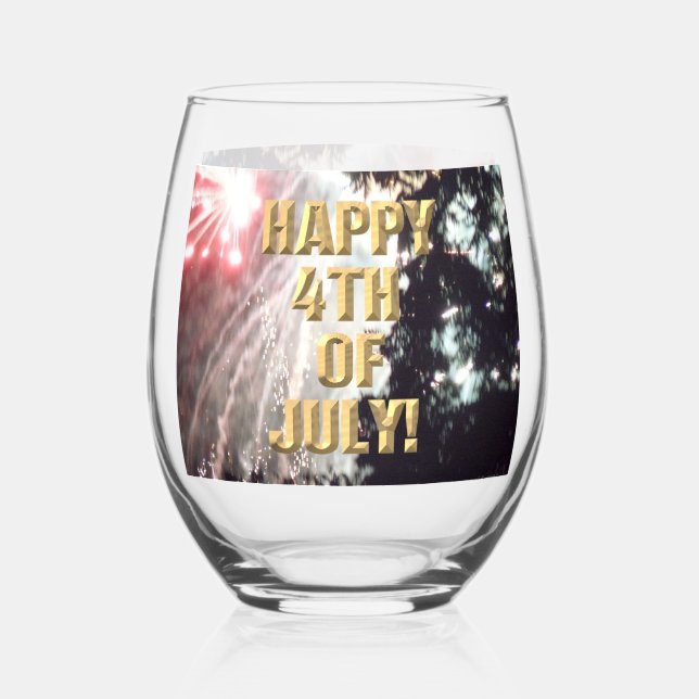 Fireworks 14 4th of July wine glass (Front)