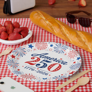 Fireworks 1776 - 2026 America 250 Paper Plate
