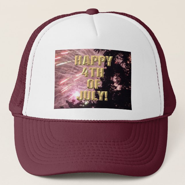 Fireworks 17 4th of July maroon trucker hat (Front)