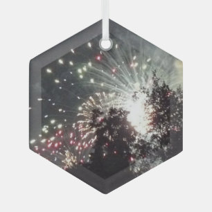 Fireworks 18 glass hexagon ornament