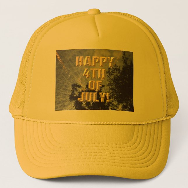 Fireworks 19 4th of July yellow trucker hat (Front)