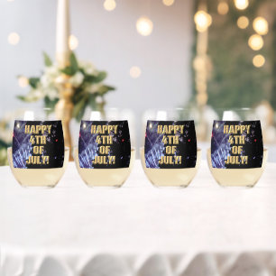 Fireworks 1 4th of July wine glasses set of 4