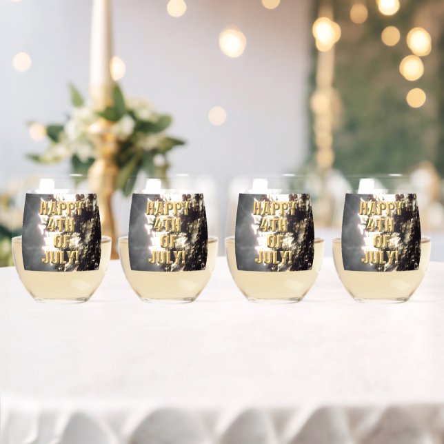 Fireworks 2 4th of July wine glasses set of 4 (Insitu (Wedding))