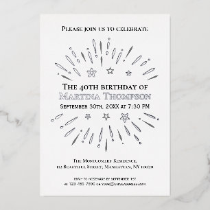 Fireworks 40th Birthday Party Black White Grey