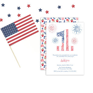 Fireworks 4th July Outdoor 1st Birthday Party Invitation