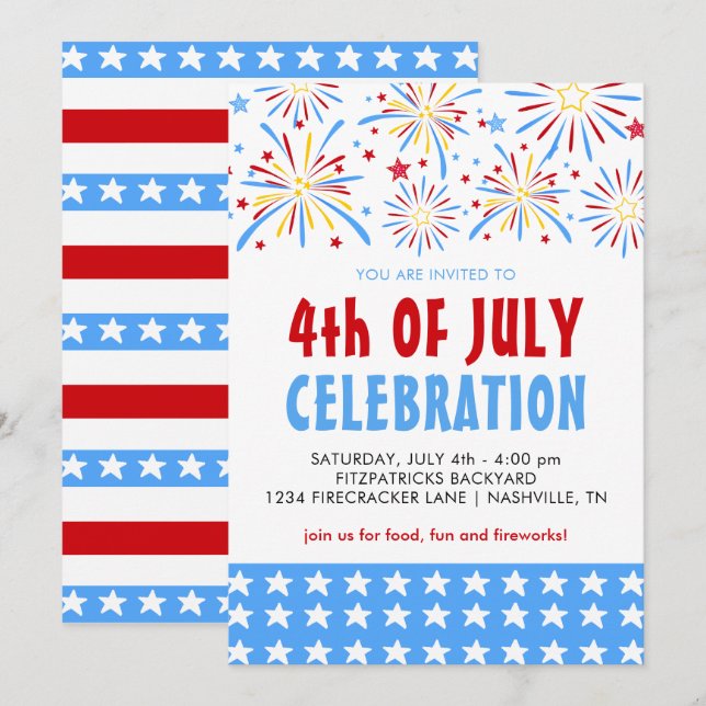 Fireworks 4th Of July Celebration Invitation (Front/Back)