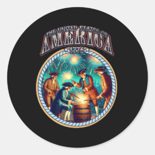 Fireworks 4th Of July Independence Patriotic 1776 Classic Round Sticker
