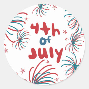 Fireworks 4th of July Stars BBQ Birthday  Classic  Round Sticker