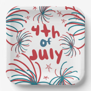 Fireworks 4th of July Stars BBQ Birthday Paper Plate