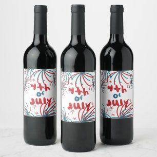 Fireworks 4th of July Stars BBQ Birthday   Wine Label