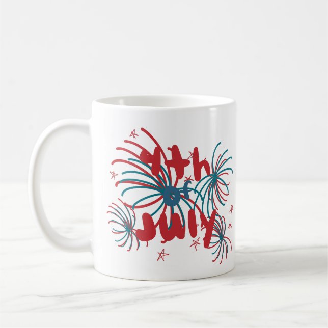 Fireworks 4th of July Stars Doodles Coffee Mug (Left)