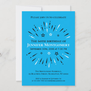 Fireworks 60th Birthday Party Black White Blue Invitation