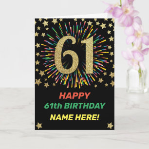 Fireworks 61st Birthday Rainbow Gold Greeting Card
