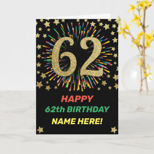 Fireworks 62nd Birthday Rainbow Gold Greeting Card
