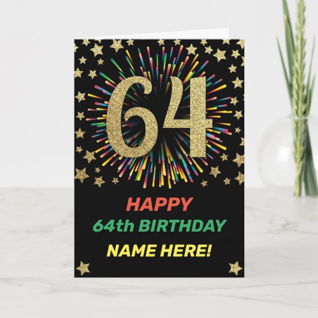 Fireworks 64th Birthday Colourful Rainbow Greeting Card (Front)