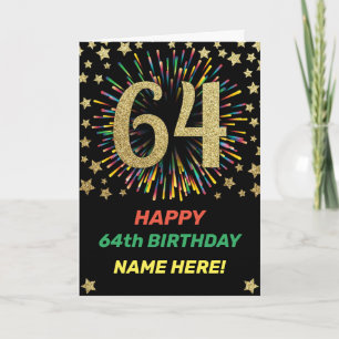 Fireworks 64th Birthday Colourful Rainbow Greeting Card