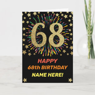 Fireworks 68th Birthday Colorful Rainbow Gold Card