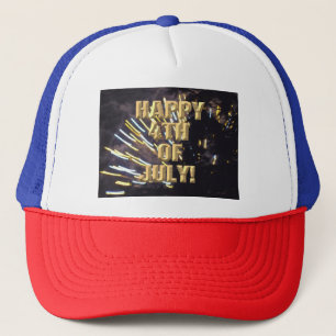 Fireworks 6 4th of July red white blue trucker hat