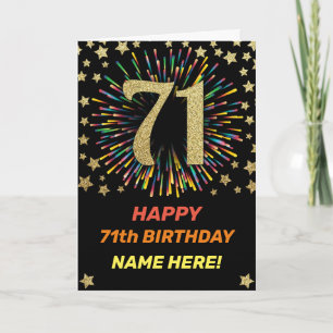 Fireworks 71th Birthday Colourful Rainbow Gold Card